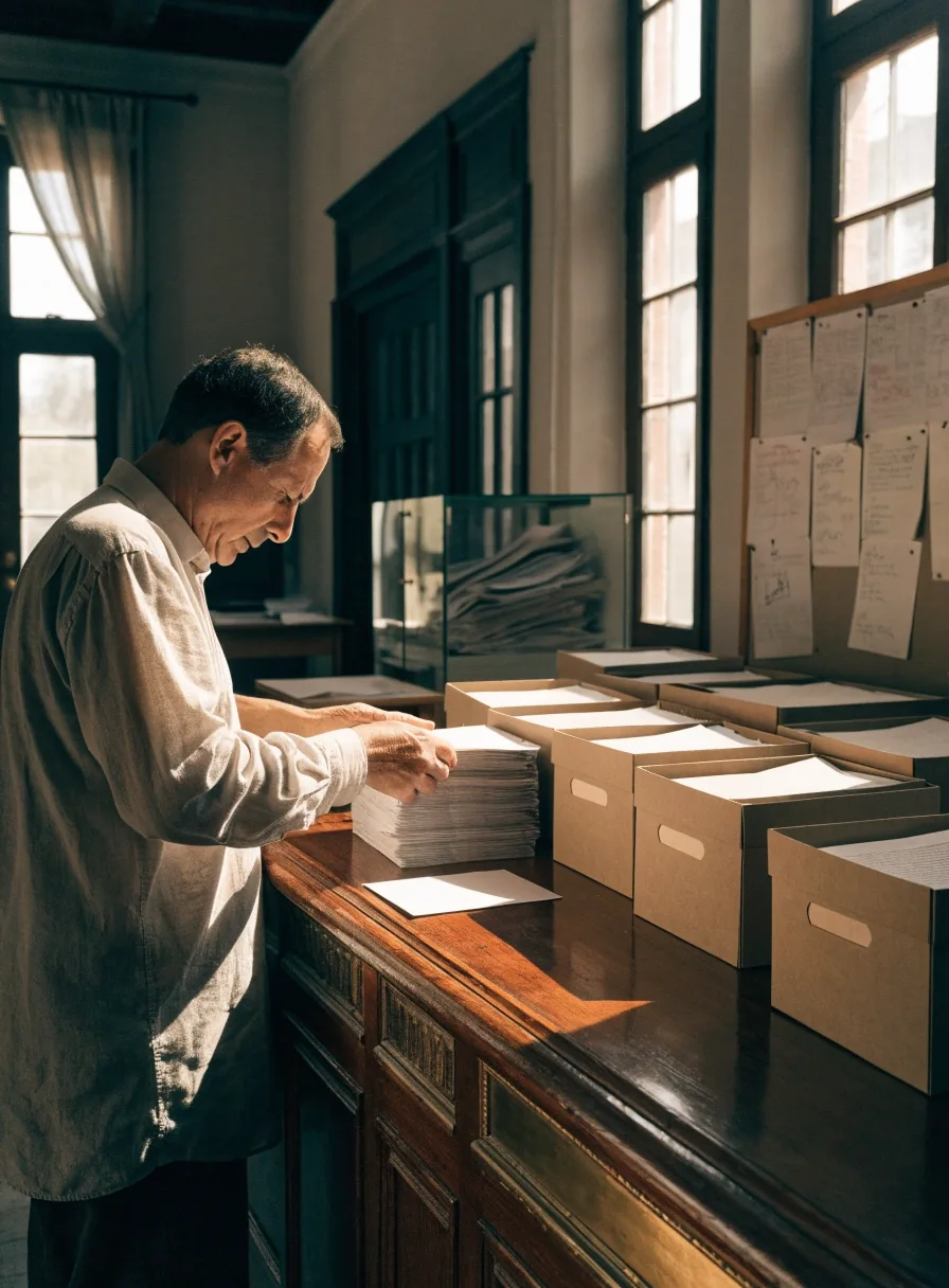 Oficina municipal preparando los retornos del censo anual para su archivo