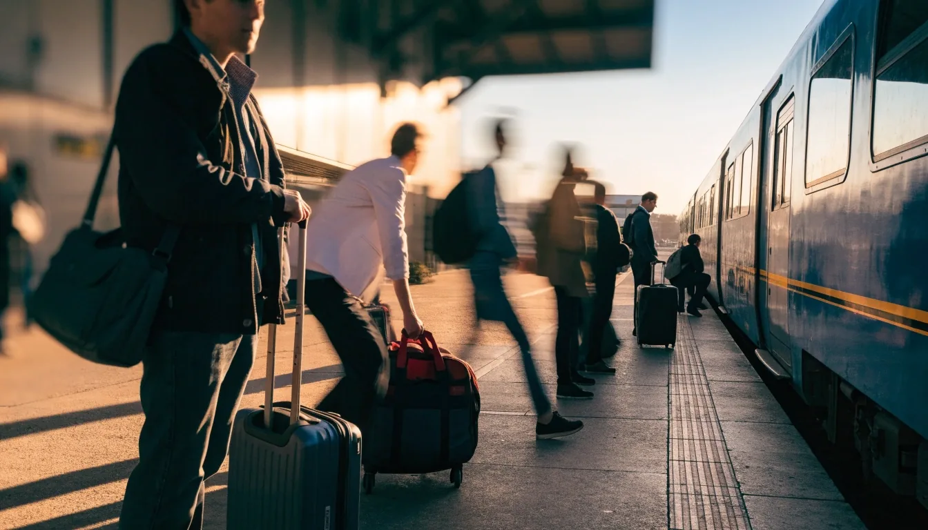 Interior de un tren regional europeo con asientos y ventanillas, imagen de contexto sobre movilidad y migración